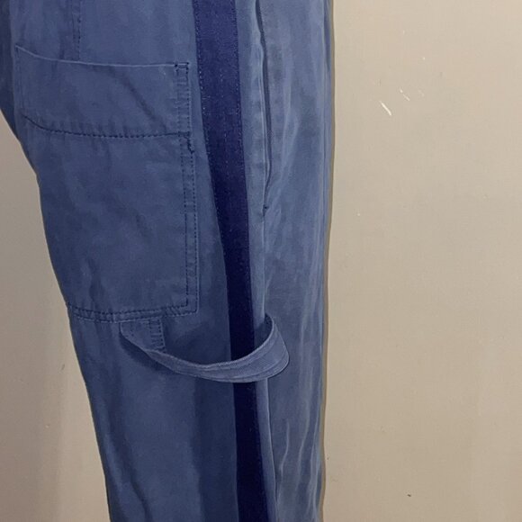 Zara Womens WBlue Canvas Pants Tuxedo Side Stripe Wide Carpenter Loop Leg Sz S - Picture 5 of 11